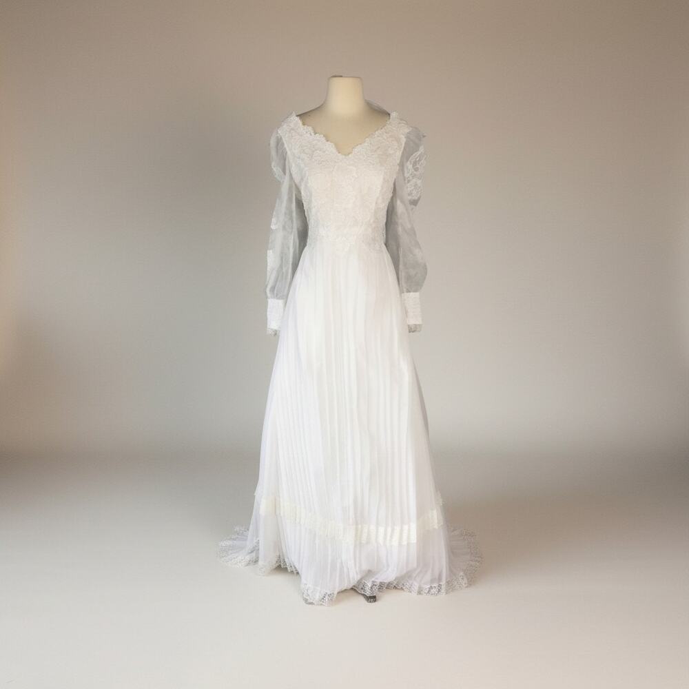 Vintage 70's Victorian Regency Style Wedding Gown and Veil